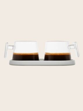 Pure Over Modern Double Espresso Glasses with White Serving Tray